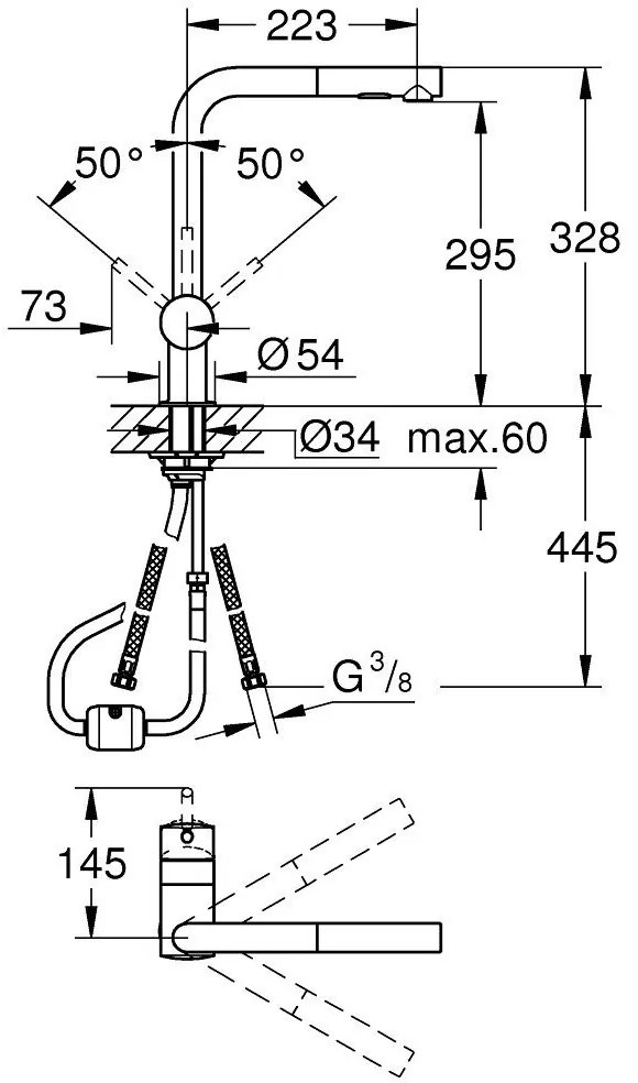 Grohe Minta Baterie chiuveta bucatarie monocomanda cu dus extractibil, pipa L, cupru (warm sunset)