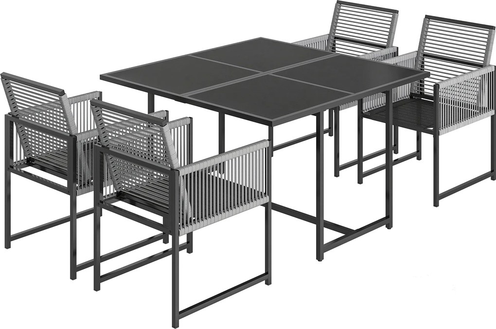 Outsunny Set mobilier grădină 5 piese masă din sticlă cu 4 scaune respirabile, spătare rabatabile, împletitură din sfoară | Aosom Romania