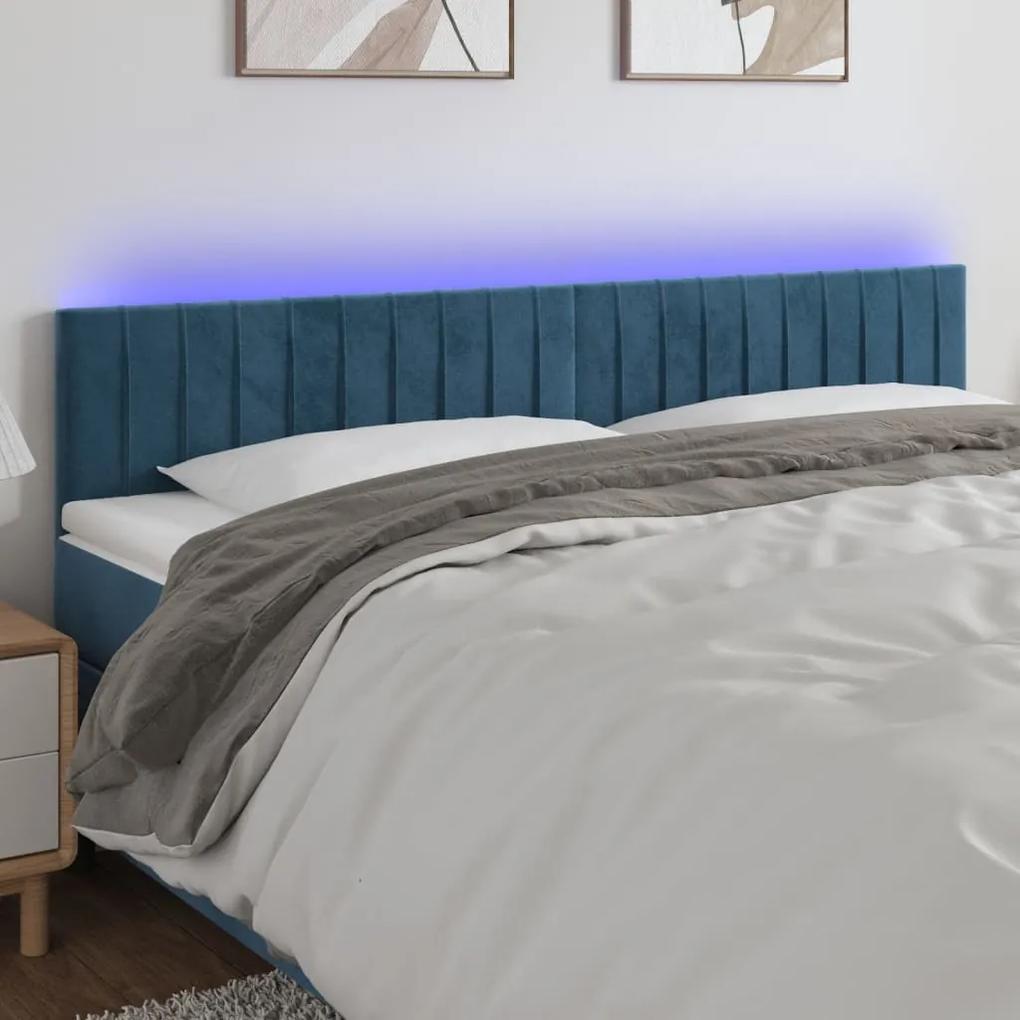 3121908 vidaXL Tăblie de pat cu LED, albastru închis, 160x5x78/88 cm, catifea