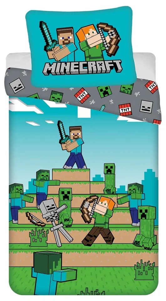 Lenjerie de pat pentru copii din bumbac pentru pat de o persoană 140x200 cm Minecraft "We got this" – Jerry Fabrics