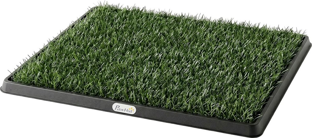 PawHut Toaletă pentru câini 63 x 50,5 cm, toaletă cu 2 covorașe de iarbă artificială lavabile, pentru pui și câini, pentru balcon, acasă, Negru+Verde | Aosom Romania