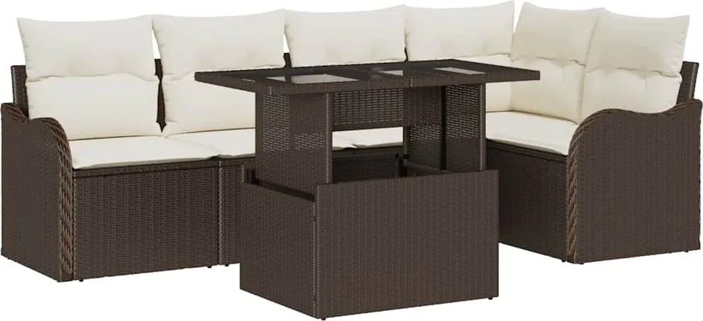 vidaXL Set de dining cu pernă 6 pcs Maro Rattan poli