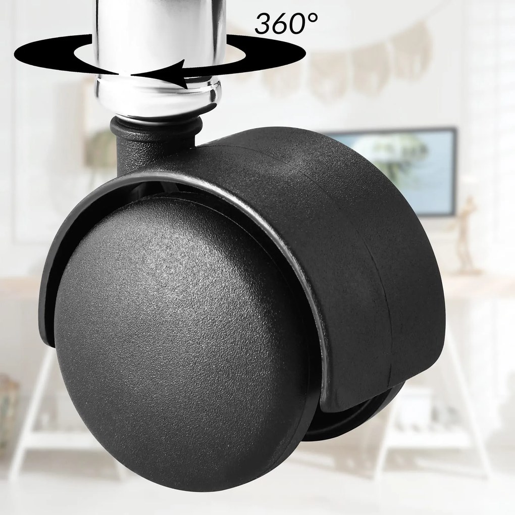 Taburet pe roți OXANA cu suport pentru picioare, Ø35cm, alb Casaria