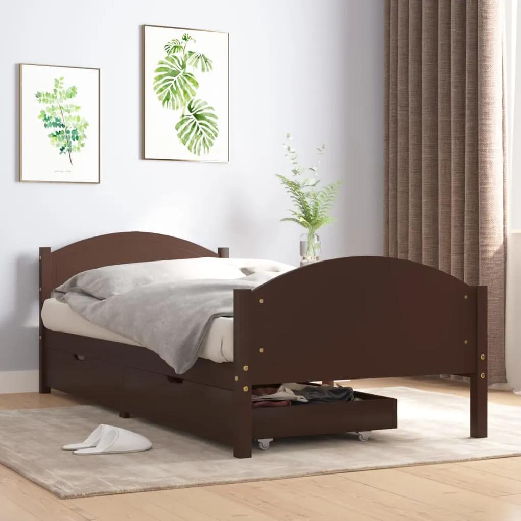 3060653 vidaXL Cadru de pat cu 2 sertare, maro închis, 90x200 cm, lemn de pin