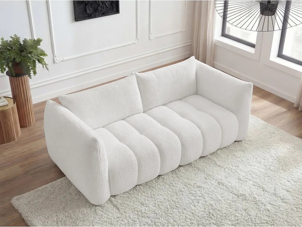 Canapea albă cu tapițerie din țesătură bouclé 234 cm Azra – Bobochic Paris