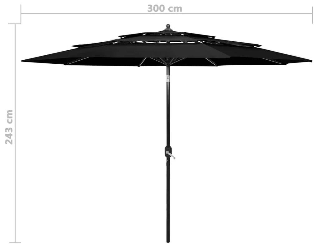 Umbrela de soare 3 niveluri, stalp de aluminiu, negru, 3 m Negru, 3 m