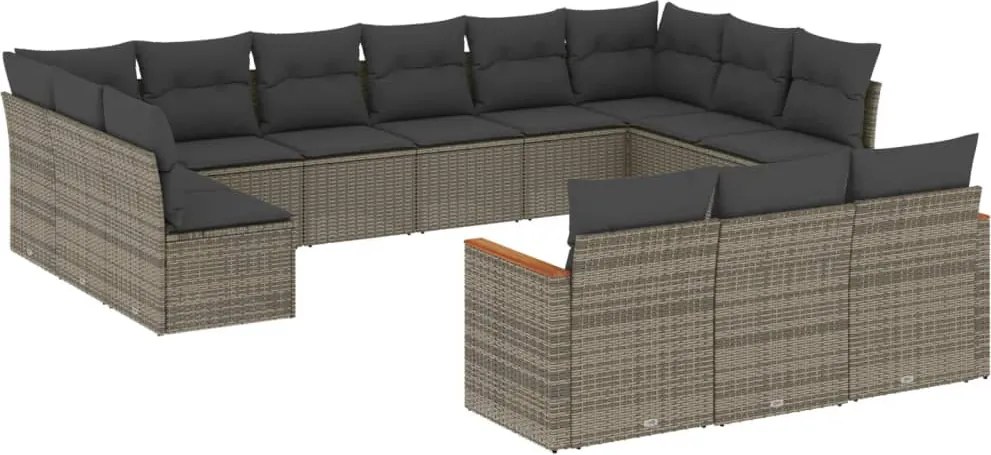 vidaXL Set mobilier de grădină cu perne, 13 piese, gri, poliratan