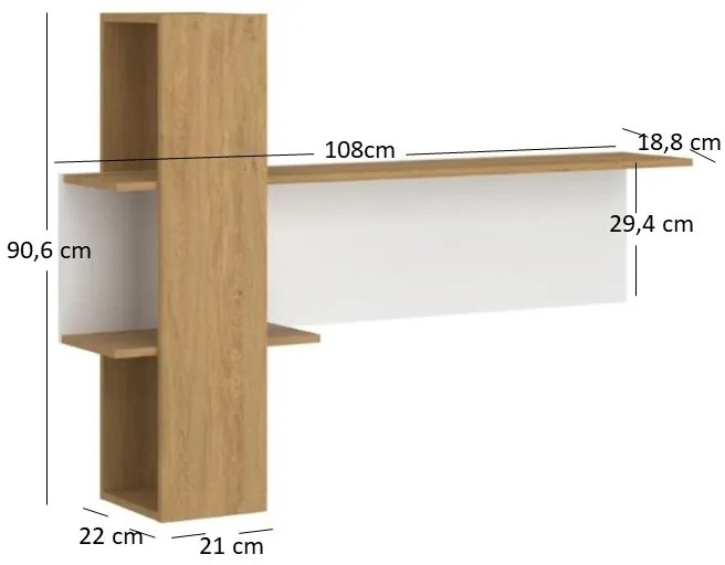 Poliță 110 cm Nickole (alb + Stejar pietros). 1053089