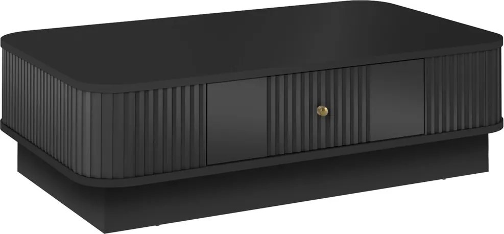 Măsuță de cafea Vesper 103x60 cm cu sertar pe plintă - negru / mâner auriu
