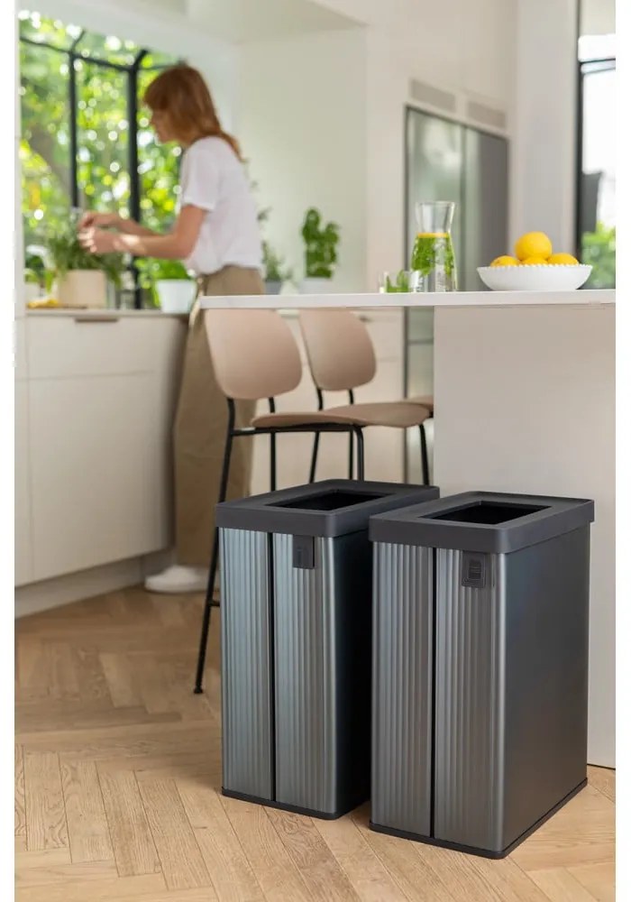 Coș de gunoi gri de reciclat din plastic reciclat 54 l Verto Recycle – Curver