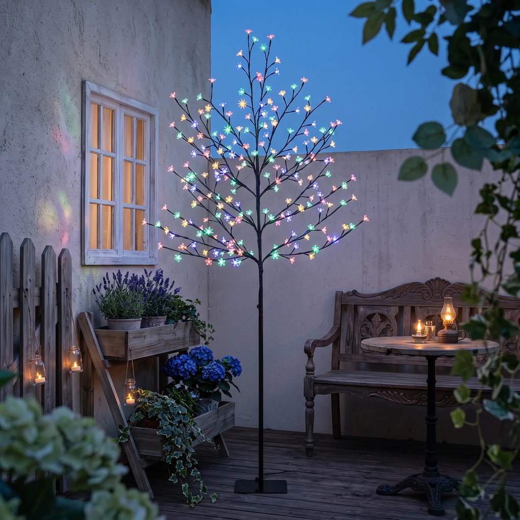HOMCOM Copac de Crăciun tip cireș, 180 cm, cu LED-uri, 20 ramuri, timer zilnic, pentru interior și exterior acoperit, negru | Aosom Romania