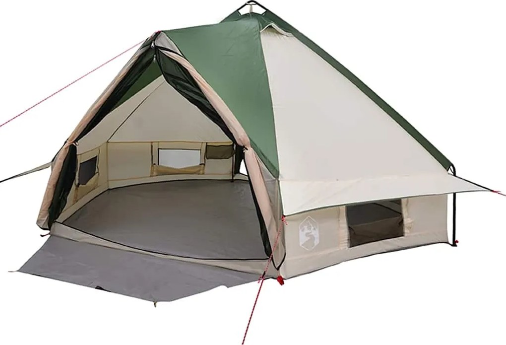 vidaXL Cort Teepee pentru 6 persoane Verde și alb 490 x 410 x 210 cm