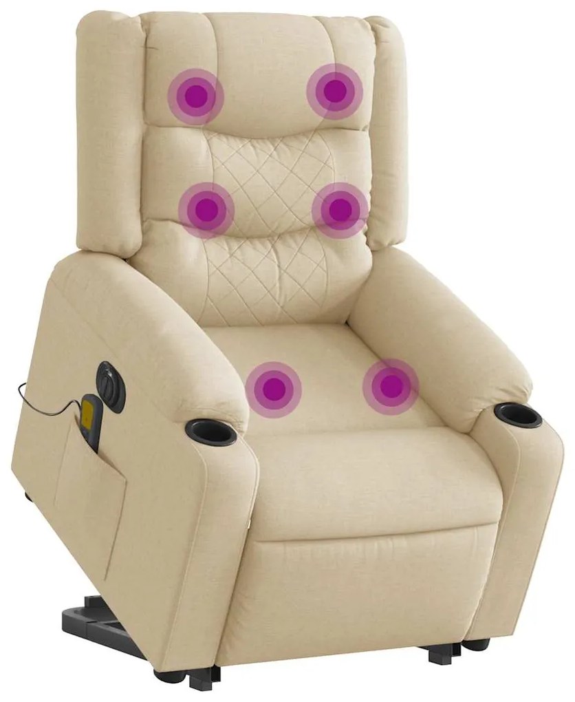vidaXL Fotoliu electric de masaj rabatabil cu ridicare, crem, textil