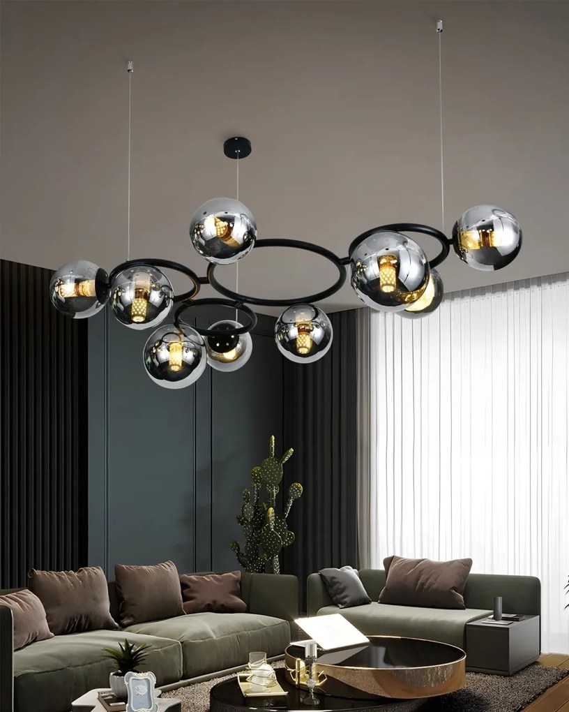 💡 Pendul N6805/9 – Impact Vizual Puternic în Negru & Crom