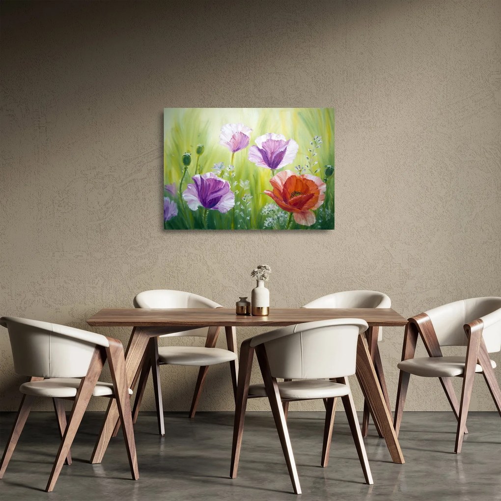 Tablou pe sticlă - Maci (70x50 cm)
