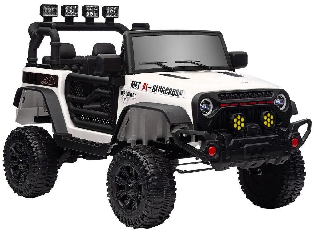 AIYAPLAY Mașină Electrică pentru Copii +3 Ani cu Baterie 12V Telecomandă Faruri LED Claxon Muzică Alb | Aosom Romania