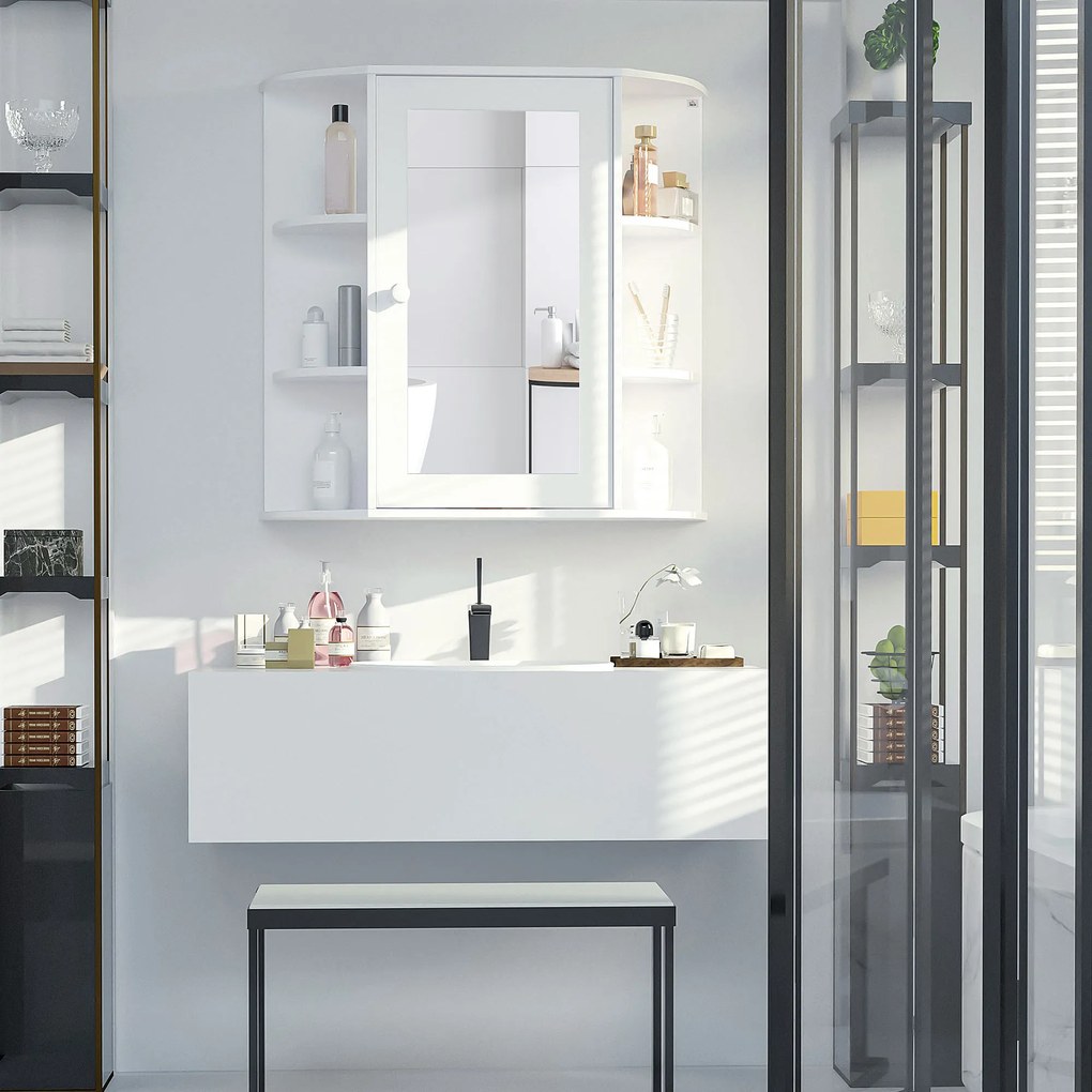 HOMCOM Dulap cu oglindă Dulap de baie Badezimmerschrank, 8 compartimente, uși cu oglindă, rezistent la apă, 66 cm x 17 cm x 63 cm, Alb | Aosom Romania