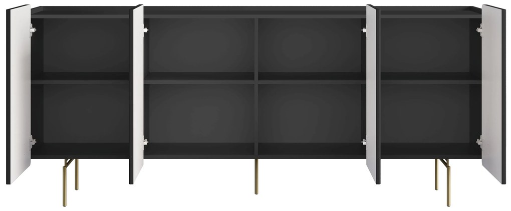 Comodă cu patru uși Malmi 200 cm - negru mat / picioare aurii