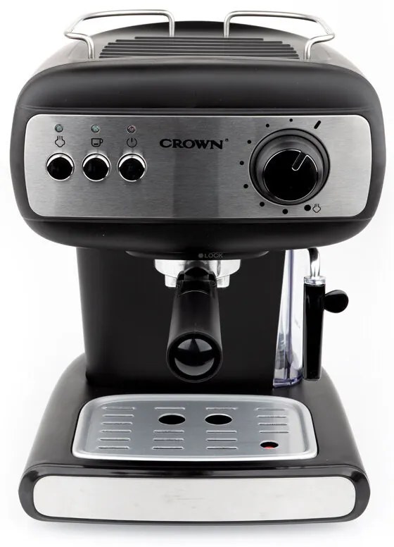 Espressor manual Crown CEM-1525, 850W, 15 bar, 1.2 l, Cafea macinata, Spumare lapte, Incalzire cesti, Negru