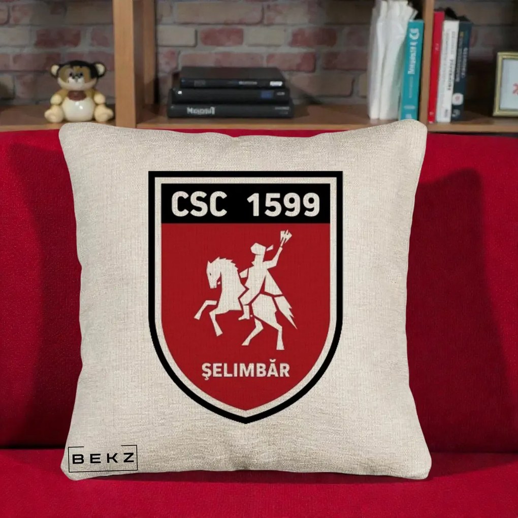 Perna Personalizata CSC 1599 Selimbar Fotbal, 40x40 cm, Bej Canapea, Husa Detasabila, Perna Inclusa, BEKZ®