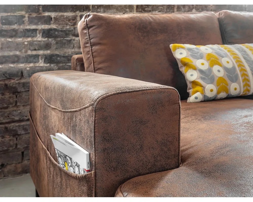 Canapea extensibilă în formă de „U” din imitație de piele cu șezlong pe partea dreaptă Miuform Lofty Lilly Vintage, maro