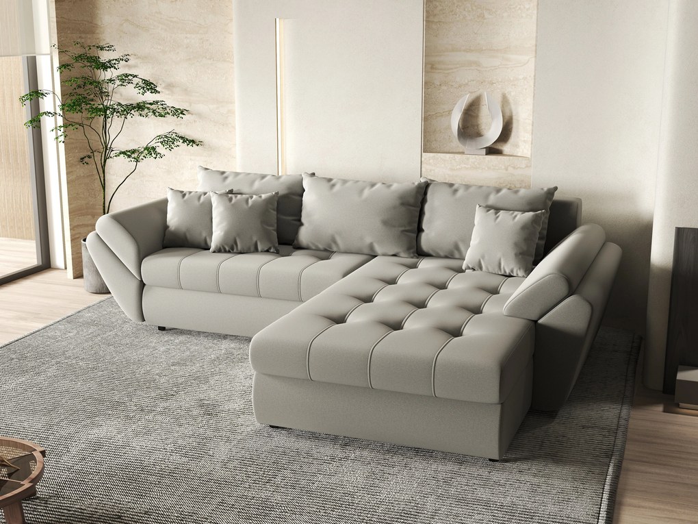 Colțar extensibil dumonde cu ladă de depozitare si sezut confortabil din spuma high-density, Loana Royal Grey II 270x185 cm