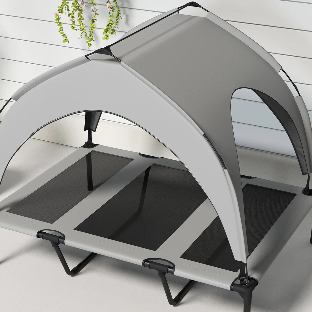 PawHut Pat pentru animale de companie pe picioare înalt confort velum anti-UV din oxford, geantă de transport inclusă 106 x 76 x 94 cm gri | Aosom Romania