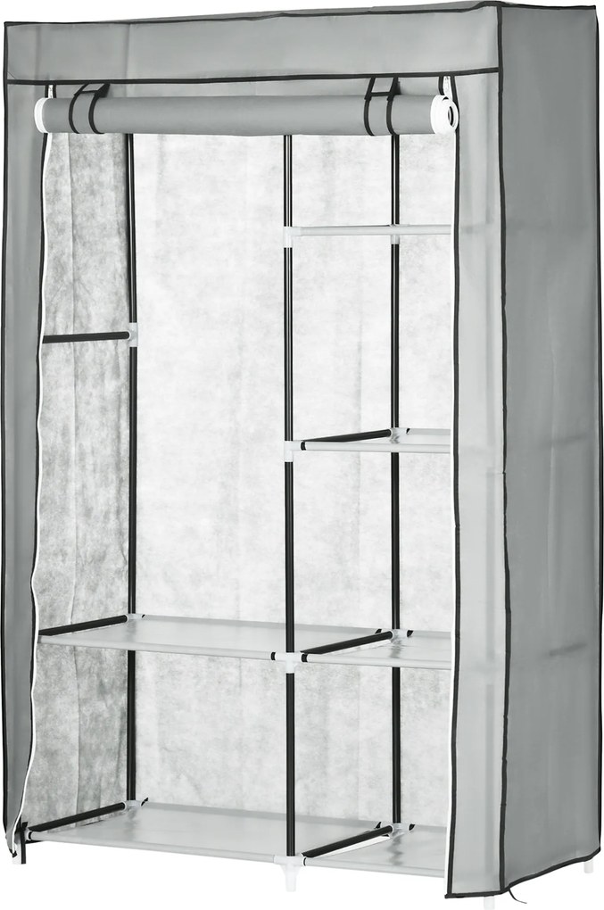 HOMCOM Dulap Modular din Oțel și PP, Organizator cu 6 Rafturi Deschise, 1 Cuier și Ușă, 103x43x162.5 cm, Gri | Aosom Romania