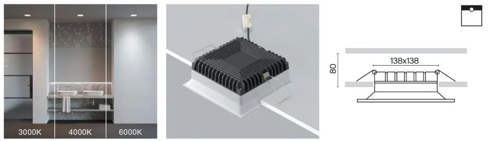 Spot LED incastrabil protectie IP44 Okno 14,5x14,5cm CCT
