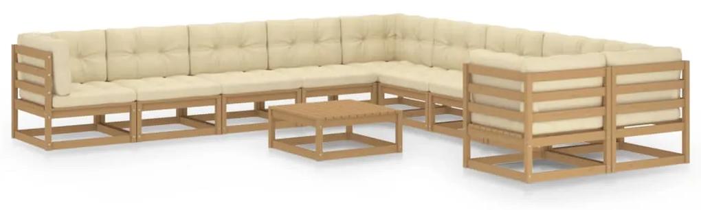 3077062 vidaXL Set mobilier grădină cu perne, 11 piese, maro, lemn masiv pin
