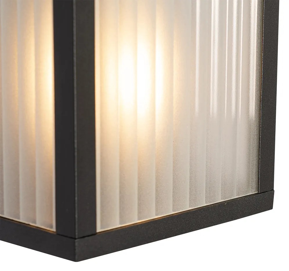 Aplică de perete exterioară neagră cu sticlă nervurată cu 2 lumini IP44 - Charlois