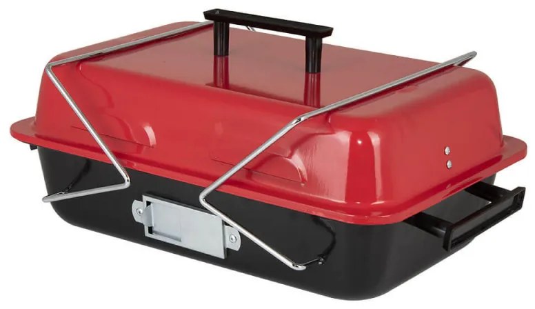 Grаtar pe cаrbuni Muhler 1003818, 40.5x26 cm, Cu capac, Gril galvanizat, Compact pentru calatorii, Rosu/Negru
