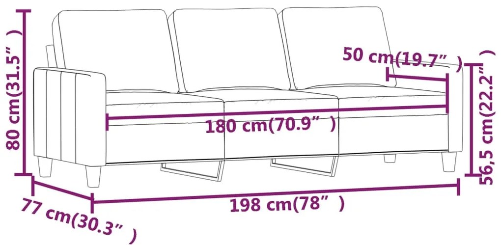 Canapea cu 3 locuri, negru, 180 cm, piele ecologica