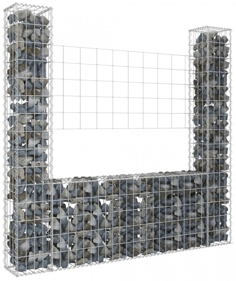 Coș tip gabion în formă de U, 2 stâlpi, 140x20x150 cm, fier