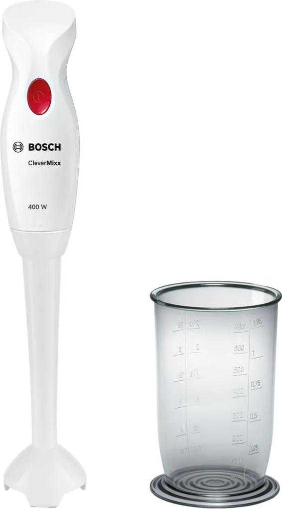 Blender de mana Bosch MSM14100 CleverMixx QuattroBlade, 400W, 1 viteza, vas gradat, alb