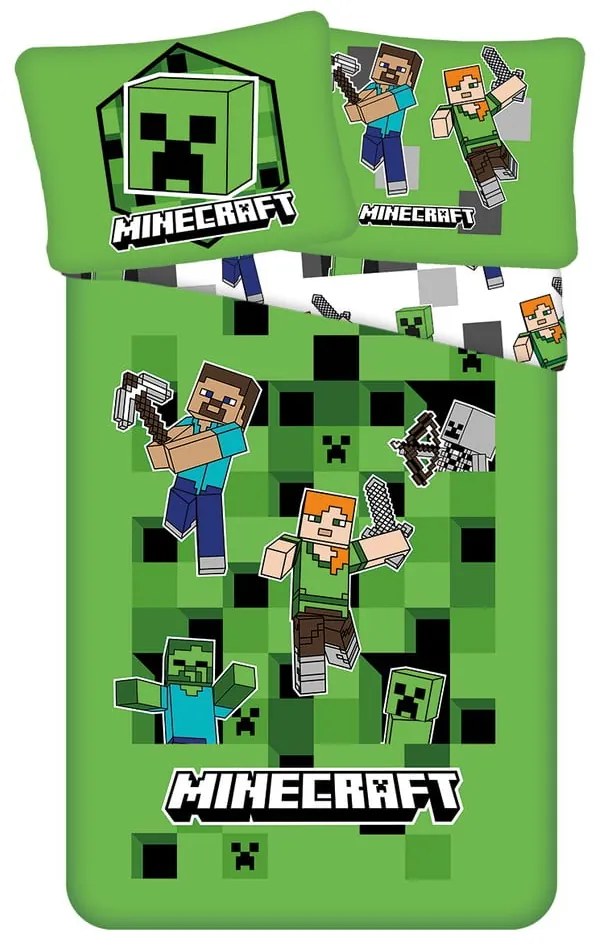 Lenjerie de pat pentru copii din microfibră pentru pat de o persoană 140x200 cm Minecraft – Jerry Fabrics