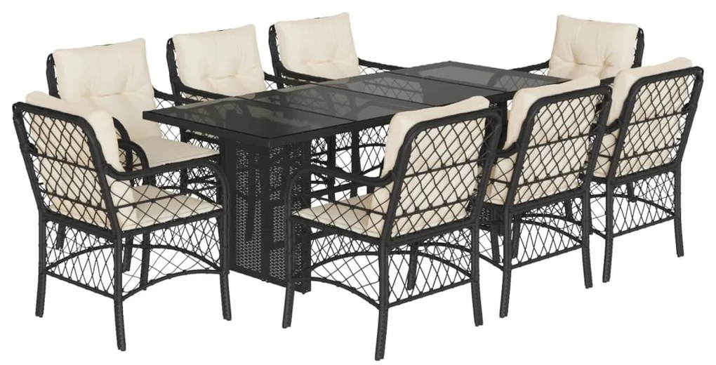 3212055 vidaXL Set mobilier de grădină cu perne, 9 piese, negru, poliratan