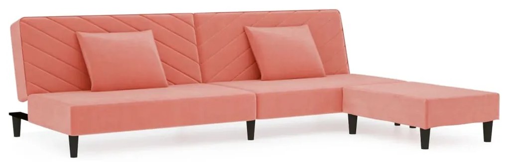 3081836 vidaXL Canapea pat cu 2 locuri, 2 perne&taburet, roz, catifea