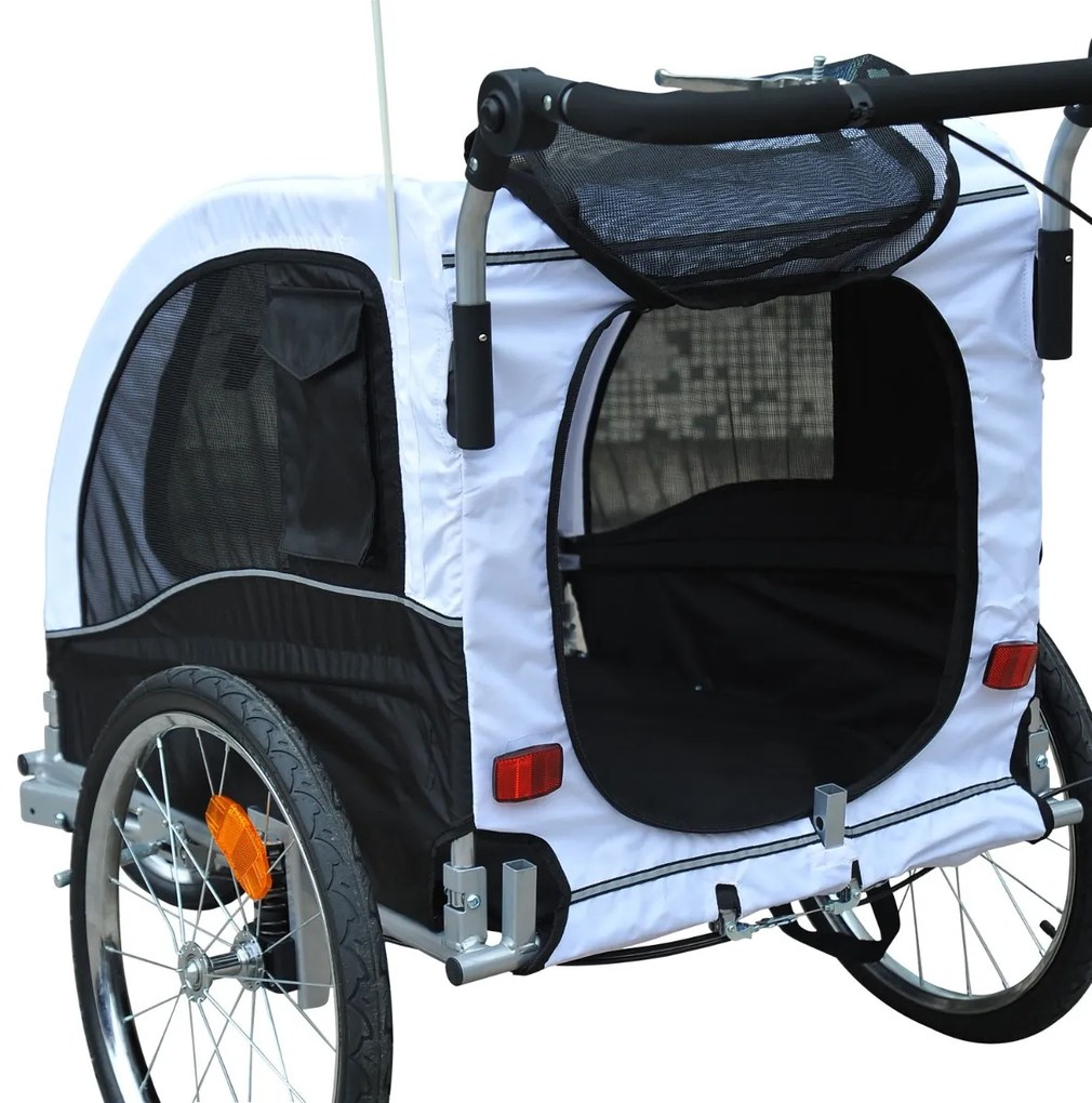 PawHut Cărucior tip Remorcă pentru Câini pentru Bicicletă, Alb și Negru | Aosom Romania