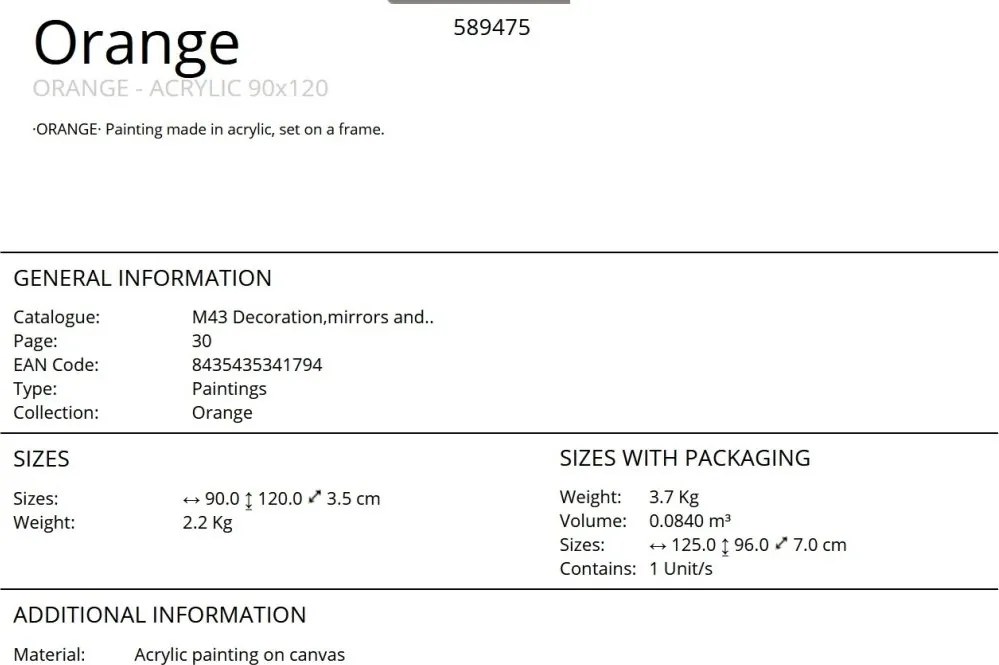 Tablou de perete decorativ Orange 90x120cm