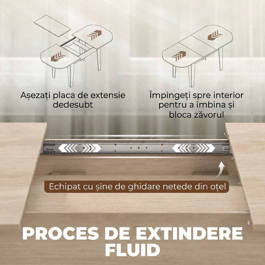 HOMCOM Masă Ovală Extensibilă pentru Dining, 140-180 cm, Stejar | Aosom Romania