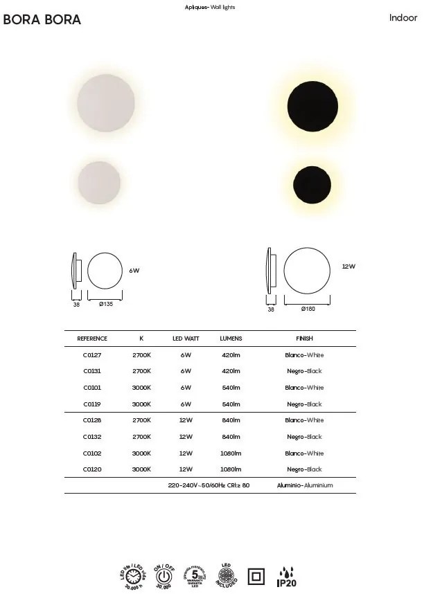 Aplica LED stil ambiental BORA BORA 3000K 12W negru MA-C0120