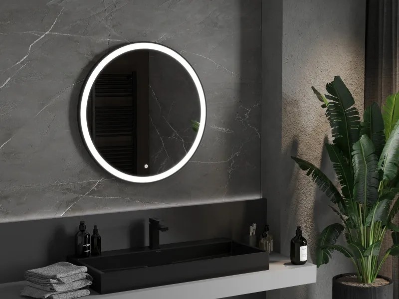 Mexen Esso oglindă de baie iluminată, rotundă 80 cm, LED 6000K, antiaburire, ramă neagră - 9825-080-080-611-70