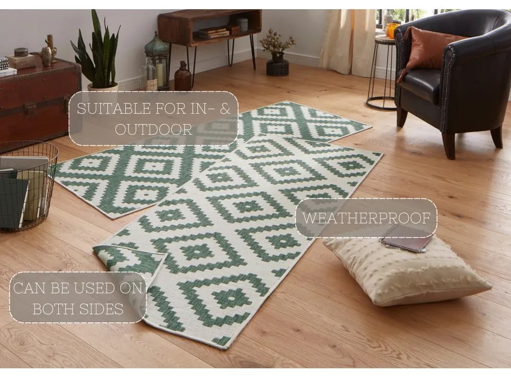 Covor adecvat pentru exterior NORTHRUGS Malta, 80 x 250 cm, verde-crem