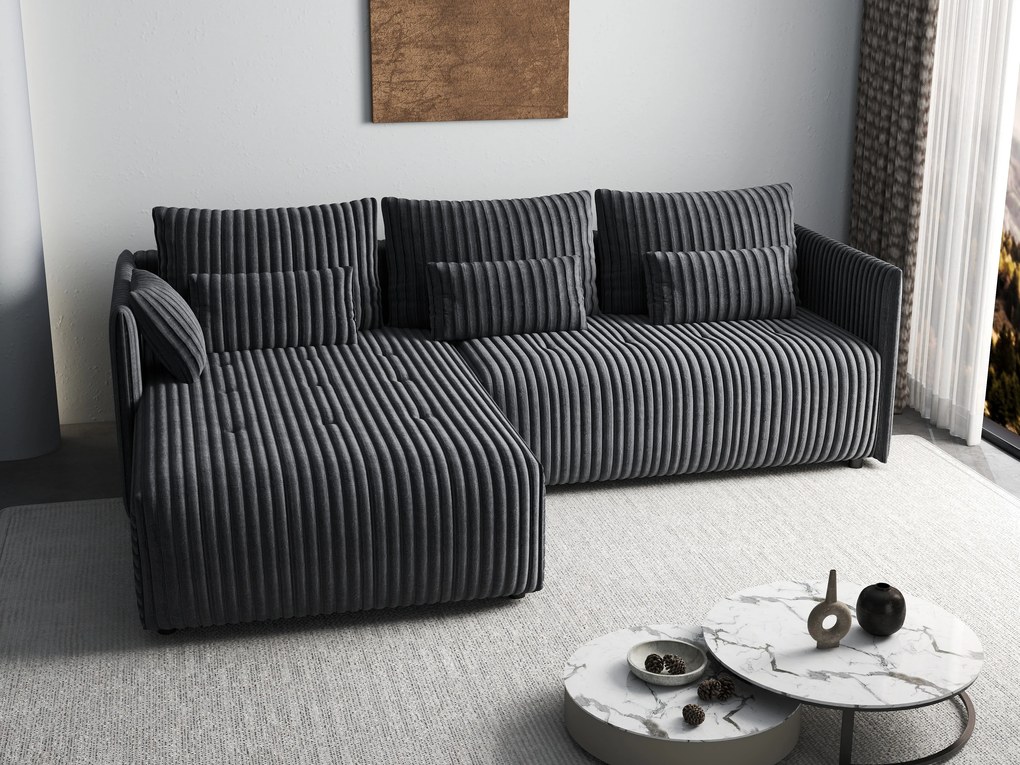 Colțar extensibil dumonde cu ladă de depozitare si sezut confortabil din spuma high-density, Malta Ambience Grey 235x185 cm