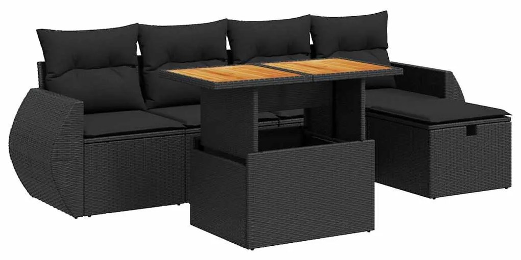 3328049 vidaXL Set mobilier grădină perne 6 piese negru poliratan/lemn acacia