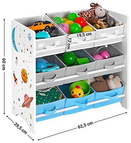 Organizator pentru copii, 62.5 x 29.5 x 60 cm, PAL melaminat, alb / gri, Songmics