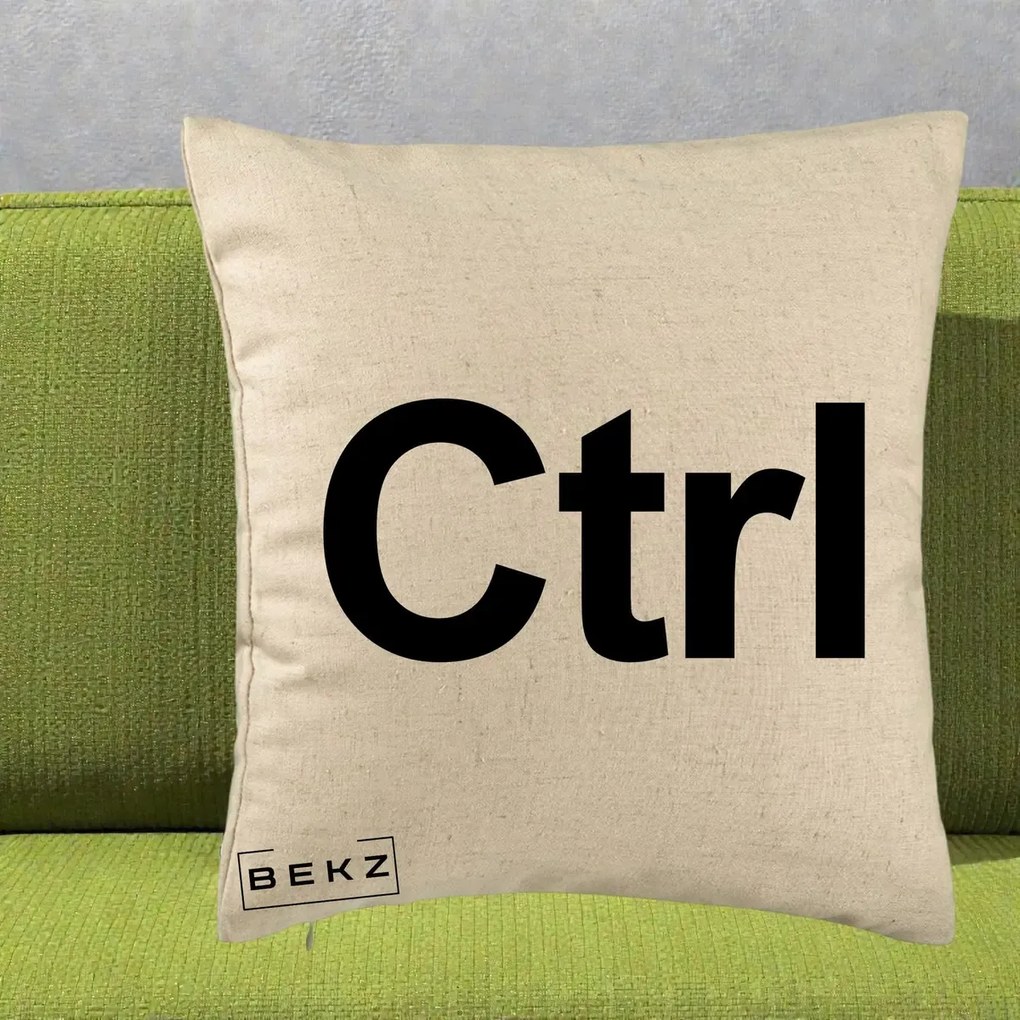 Perna Personalizata Tasta Ctrl Tipografie Bold, 40x40 cm, Bej, Husa Detasabila, Perna Inclusa, BEKZ®