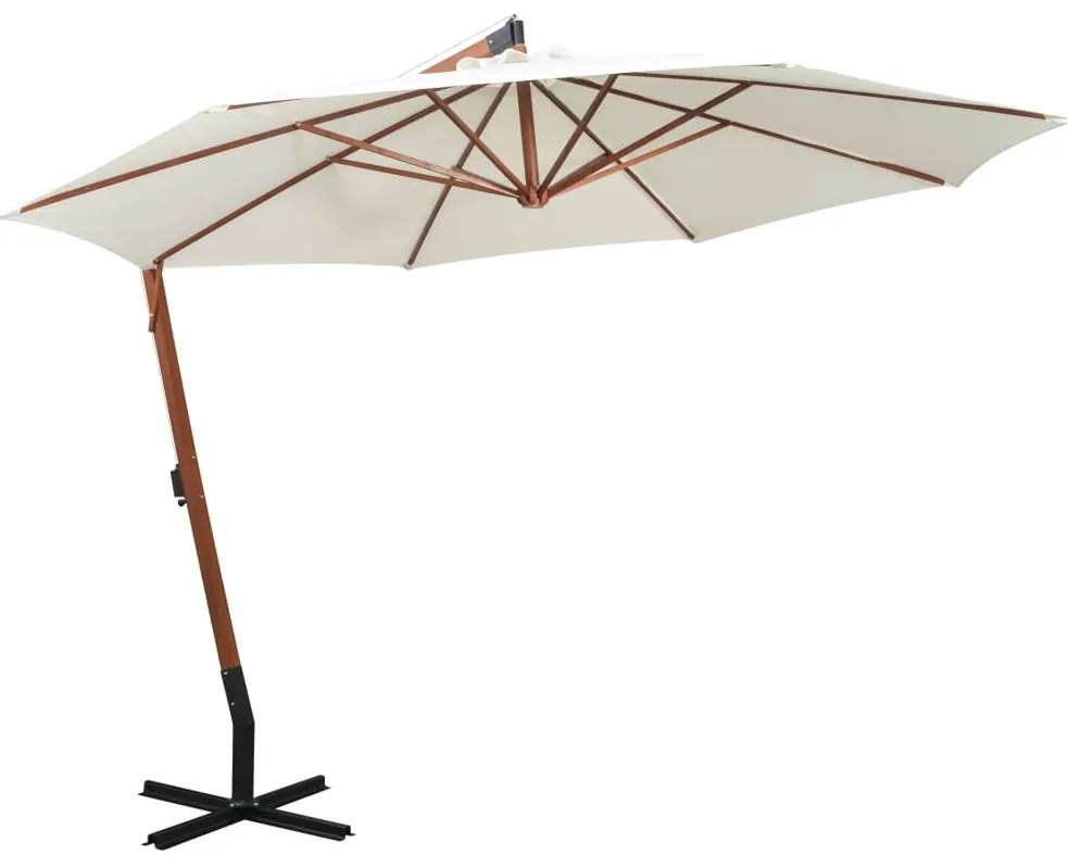 Umbrela de soare suspendata cu stalp de lemn, 350 cm, alb