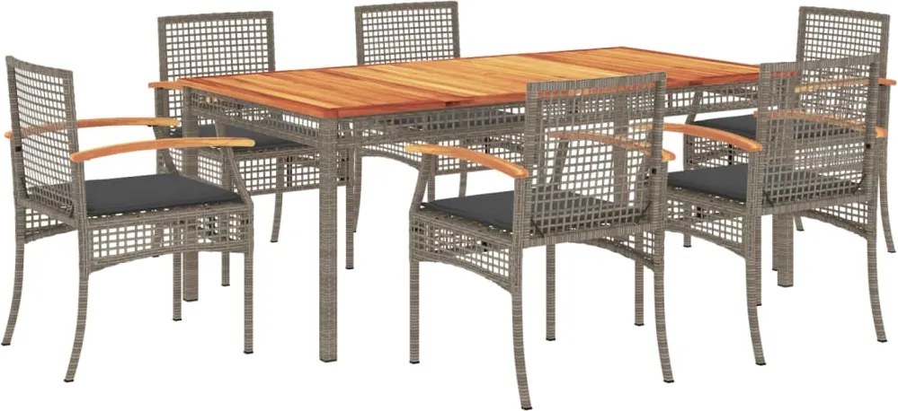 vidaXL Set mobilier de grădină cu perne, 7 piese, gri, poliratan